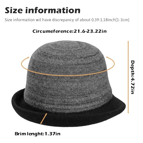 Womens Winter 1920S Vintage Cloche Wool Bucket Hat Packable Ladies Church Derby Party Fashion Cap - color: 1black
