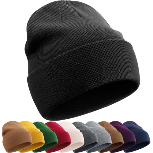 ROYBENS 100% Cotton Beanie Hat for Women Men Warm Winter Hats Knit Beanies - color: Black