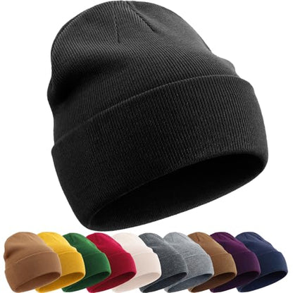 ROYBENS 100% Cotton Beanie Hat for Women Men Warm Winter Hats Knit Beanies - color: Black