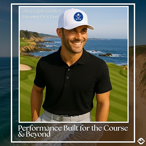 Funky Junque Mens High Crown Golf Hat, Performance Golf Cap - color: Crossed Golf Clubs - White
