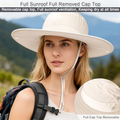 Cooltto L/XL/XXL Wide Brim Sun Hat UPF 50+ UV Protection Boonie Hat - color: Beige, size: Medium-Large