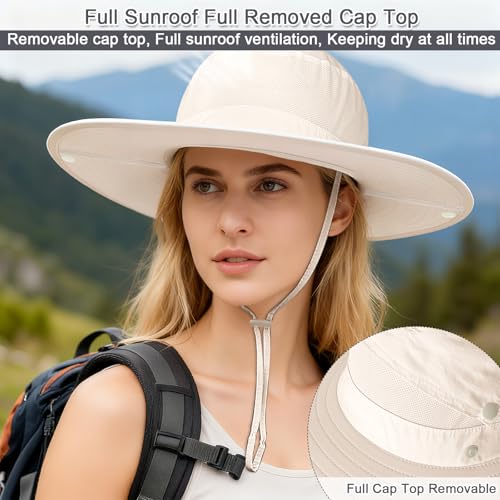 Cooltto L/XL/XXL Wide Brim Sun Hat UPF 50+ UV Protection Boonie Hat - color: Cream, size: Medium-Large