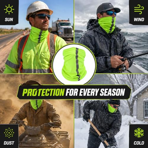 SATINIOR 4 Pcs Neck Gaiter Face Mask for Men, High Vis - color: Green