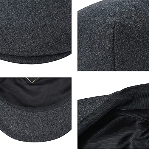 FEINION Men's Wool Tweed Newsboy Ivy Cap Gatsby Golf Flat Hat - color: Dark Grey, size: 7 1/2