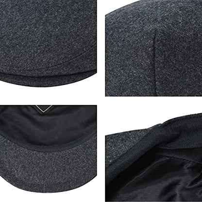 FEINION Men's Wool Tweed Newsboy Ivy Cap Gatsby Golf Flat Hat - color: Dark Grey, size: 7 1/4