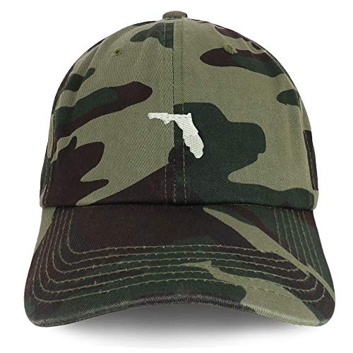 Trendy Apparel Shop Florida State Map Embroidered Soft Crown 100% Brushed Cotton Cap - color: Camo