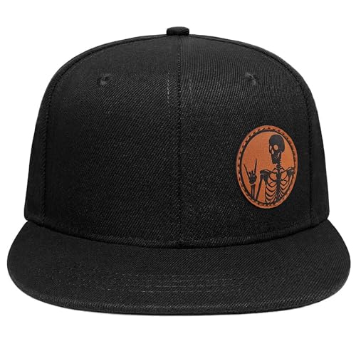 Flat Brim Hats for Men - Gothic Style Skull Hat Leather Pattern - Hip-Hop Snapback Hat Skeleton Hats for Men - color: 10.skeleton Rock Sign