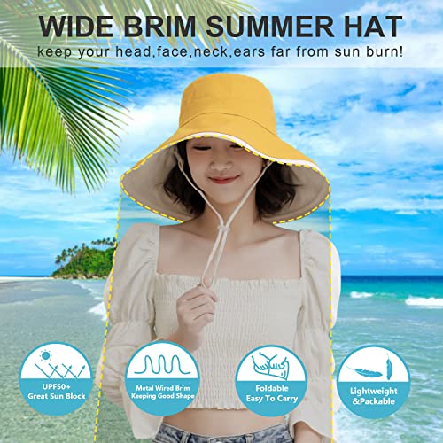HUAMULAN Women Summer Vacation Wide Brim Sun Hat Reversible Fishing Hats - color: M9607-huang