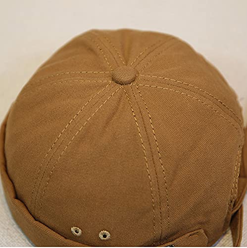 Men Hats Docker Cap Hats Beanie Sailor Cap Worker Hat Rolled Cuff Retro Brimless Hat with Adjustable - color: Dzm34-khaki