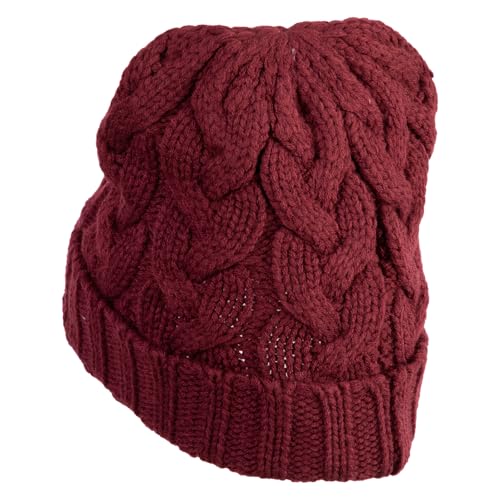 e4Hats.com Chunky Cable Knit Cuff Long Beanie - color: Burgundy