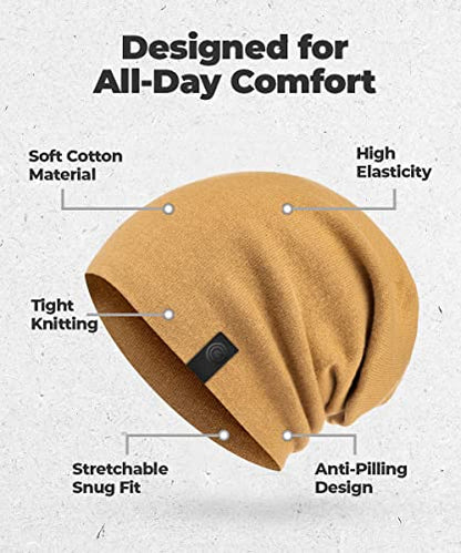 Warm Slouchy Beanie Hat - Deliciously Soft Daily Beanie in Fine Knit - color: Sand