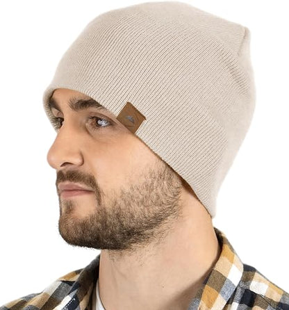 Tough Headwear Knit Beanie Hat - Stretch Fit Winter Hats for Men - Breathable Beanie for Women - Durable Acrylic Winter Cap - color: Beige