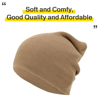 KBETHOS Made in USA Classic Men's Women's Cuffed Folded Acrylic Knit Beanie Hat Solid Unisex Cold - color: Khaki Solid Long Beanie
