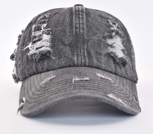 TSSGBL Unstructured Distressed Baseabll Cap Cotton Soft Dad Hat Adjustable Low Profile Headwear Ball Caps for Women Men - color: Distressed-denim-black, size: Medium-Large