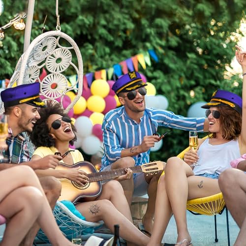 dodowin Captain Sailor Hat Set for Women Men, Yacht Rock Party Costume 4pcs - style: Purple Captain Hat Set