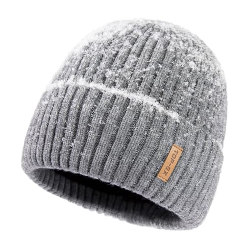 TOP-EX DryKnit™ Waterproof L/XL/XXL Winter Fleece Lined Beanie Hat for Men Women Warm Knit Watch Skull Cap Cold Weather - color: Gray(urban), size: Medium-Large