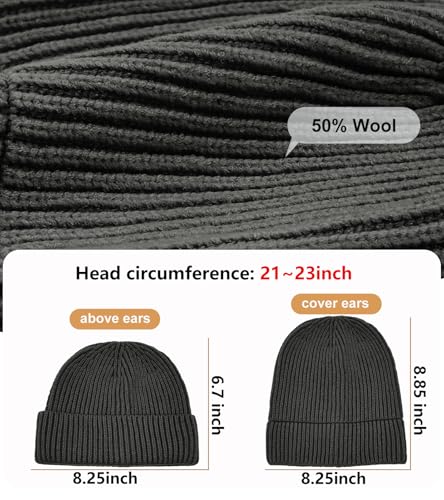 Wool Fisherman Beanies for Men Knit Fall Winter Beanie Hat Skull Cap - color: Charcoal Gray