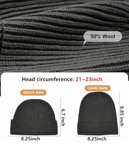 Wool Fisherman Beanies for Men Knit Fall Winter Beanie Hat Skull Cap - color: Charcoal Gray