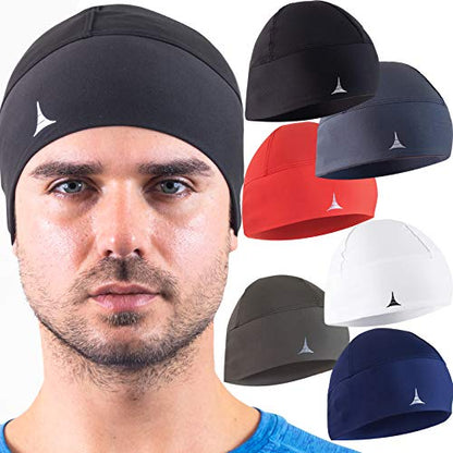 Skull Cap Helmet Liner Running Beanie - Ultimate Thermal Retention and Performance Moisture Wicking. Fits Under Helmets - color: 6pack - Black Gray Navy Khaki Red White
