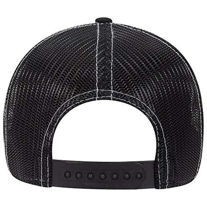 Ashen Fane 6 Panel Low Profile Contrast Vertical Mesh Back Snapback Hat - color: Blk/Red/Blk