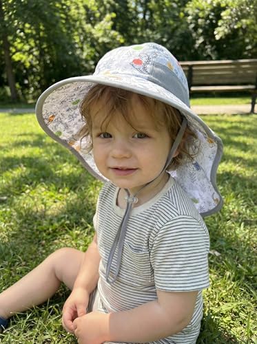 icolor Kids Sun Hat UPF50+ Sun Protection Bucket Hat Toddler Summer Beach Play Hats with Neck Flap for Girl Boy Ages 3~10 - color: Cute Dino Wilds