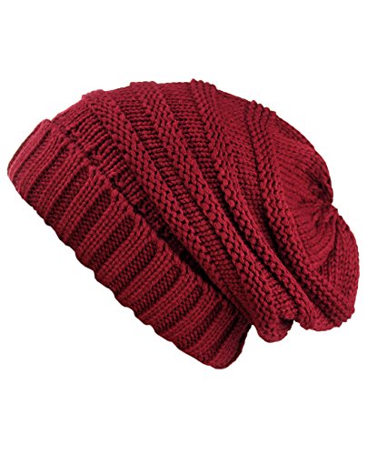NYFASHION101 Slouch Wrinkled Beanie Cap Slouchy Skull Hat - color: Burgundy