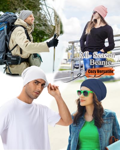 100% T-Shirt Cotton Slouchy Beanie Women Men,Lightweight Chemo Hat - color: White(2-layer)