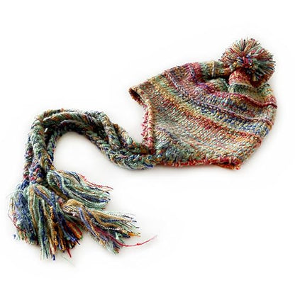 yolrdiw Women's Boho Crochet Colorful Hat Tassel Braid Winter Knit Beanie with Ear Flaps Pom Pom - color: Light Grey