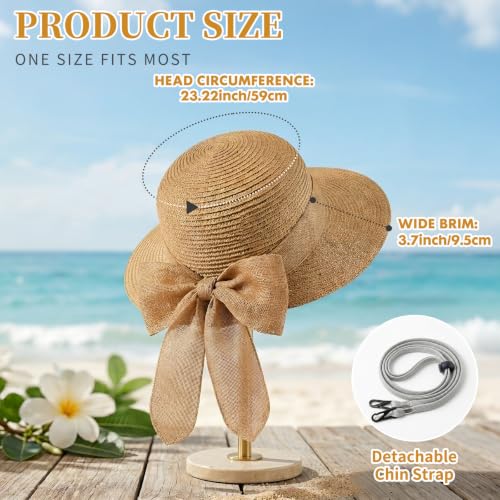 Barelove Sun Straw Hat Wide Brim Shape Hat with UPF 50+, Packable Foldable Floppy Summer Beach Hat for Women Men - color: Khaki With Beige Strap