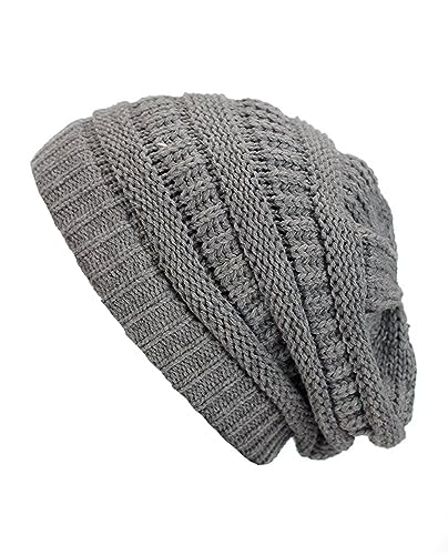 Gravity Threads Knit Soft Stretch Beanie Cap - color: Natural Grey