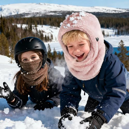Ski Mask Kids Balaclava, Winter Ski Face Mask Cover, Fleece Hats for Kids - color: Brown