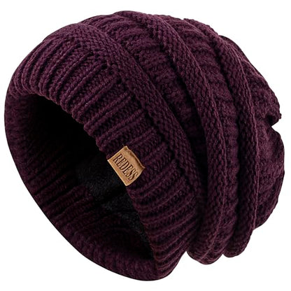 REDESS Slouchy Beanie Hat for Men and Women Winter Warm Knit Hat Chunky Soft Oversized Cable Cap - color: B5 Purple