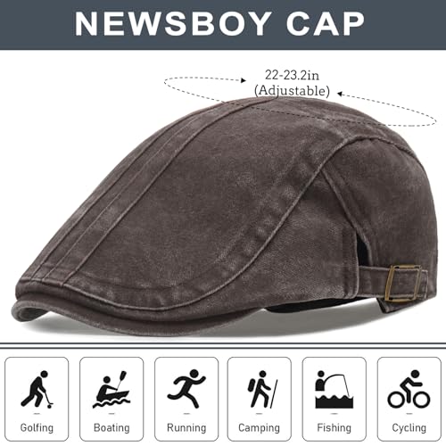 Initlove Mens Newsboy Cap Washed Beret Ivy Hat Flat Hats for Cabbie Driving - color: B Coffee