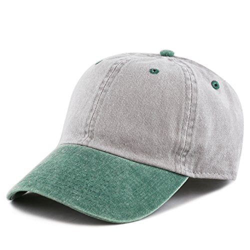 The Hat Depot 100% Cotton Pigment Dyed Low Profile Dad Hat Six Panel Cap - color: 2. Gray/Green