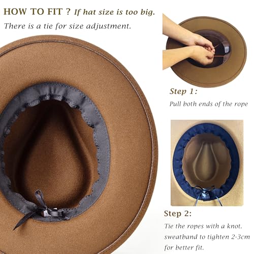 Classic Wide Brim Fedora Hats Wide Brim Felt Dress Hat for Men - color: Classic Light Coffee