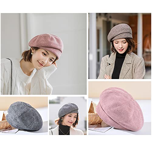 Women Winter Classic Beret Hat Newsboy Cap Painter Hats Houndstooth Beret Hats - color: Py06 Coffee