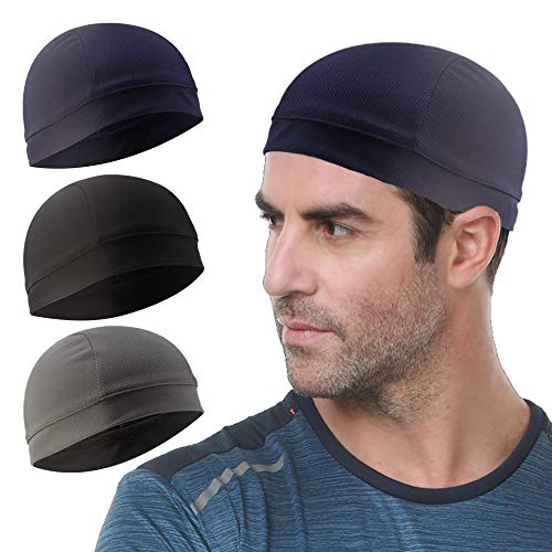3 Pack Cooling Skull Cap Helmet Liner Sweat Wicking Breathable Hat for Men - color: Black,grey,navy