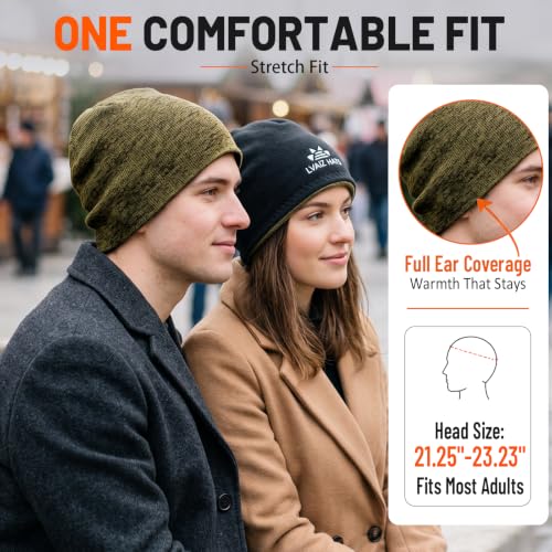 2 Pack Lvaiz Fleece Lined Winter Beanie for Men Women Reversible Skull Cap - color: 2pack(black+khaki)