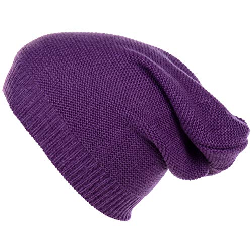 an Unisex Striped Knit Slouchy Beanie Hat Lightweight Soft Fashion Cap - color: 5104-purple
