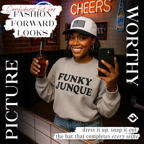 Funky Junque Adult Trucker Snapback Hat 2-Tone Baseball Cap - color: American Flag - White/Black