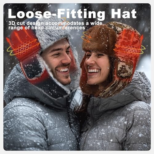 Heated Trapper Hat, 24.8 Inch Electric Winter Heated Hat with Rechargeable Battery for Men Women - color: Camouflage