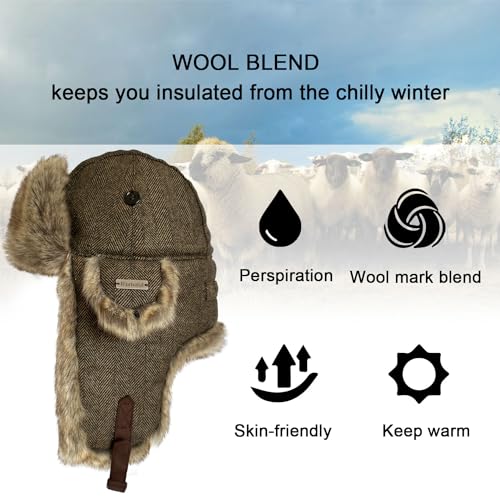 Winter Trapper Hat for Men Women Russian Faux Fur Winter Hat Ushanka Hat Men Aviator Hat - color: Brown-1, size: Large-X-Large