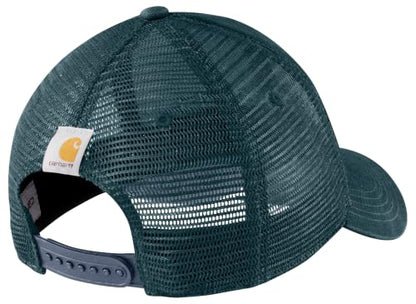 Carhartt Men's Canvas Mesh-Back Logo Graphic Cap - color: Dark Harbor Teal/Approaching Storm