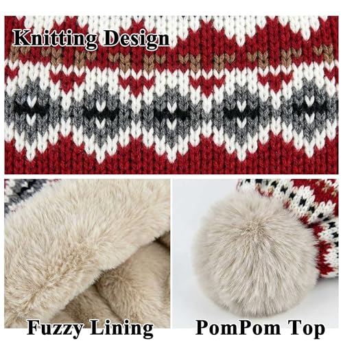 Winter Women Knit Beanie Hat Ear Flaps Trapper Hat Men Toque Warm - color: Red