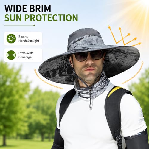 HUAMULAN Men Women 6" Wide Brim Sun Protection Hat Summer Fishing Hats - color: Shun004-shenhui-smo