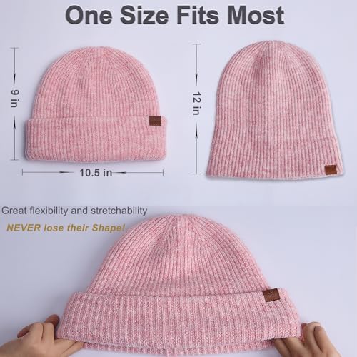 Large Slouchy Winter Hat for Cold Weather, Warm Loose Slouch and Cuffed Beanie Hats for Women Men - color: Pink