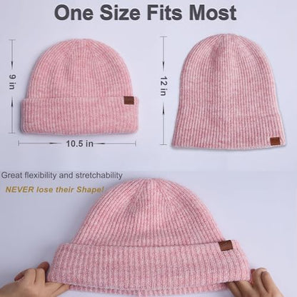Large Slouchy Winter Hat for Cold Weather, Warm Loose Slouch and Cuffed Beanie Hats for Women Men - color: Pink