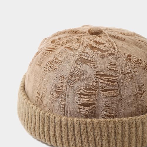 Distressed Brimless Docker Beanie Skull Cap Unisex Streetwear - color: Tangerine-orange