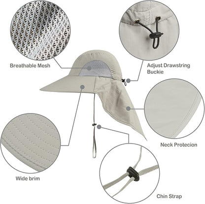 Outdoor Sun Hat for Men with 50+ UPF Protection Safari Cap Wide Brim Fishing Hat with Neck Flap, for Dad… - color: Rose Red