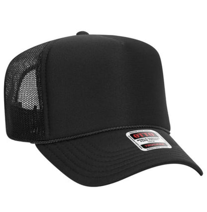 Otto Cap 5-Panel High Crown Mesh Back Trucker Hat - color: Black